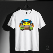 Retro Karavan ve Sörf Temalı Baskılı Tişört