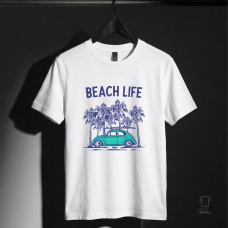 Beach Life Palmiye ve Retro Araba Baskılı Tişört